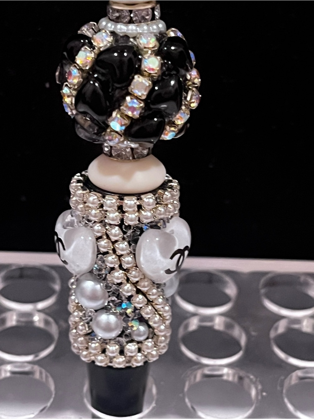 Hand crafted Designer Inspired silver and black bow decor fancy beaded pen - Picture 5 of 14